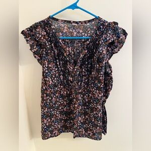 Old Navy Navy Floral Blouse with Ruffle Sleeves